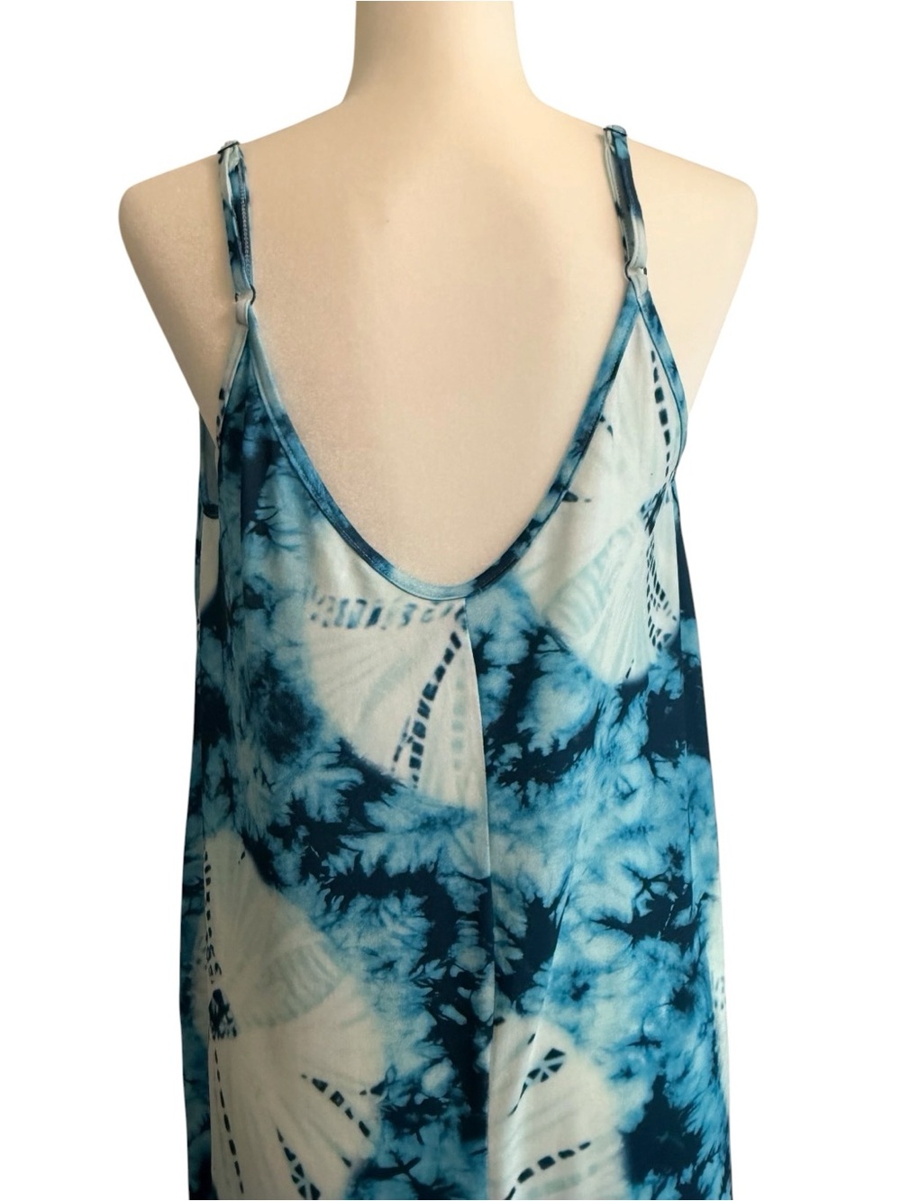 NWT POETSKY Blue Tie-Dye Spaghetti Strap Maxi Dress X-Large Flowy Pockets - Picture 6 of 15